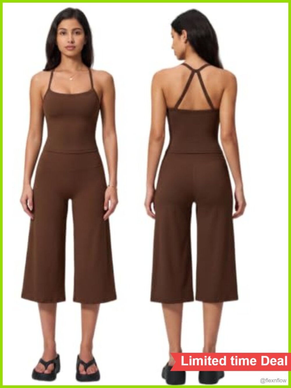 Women's 2 Piece Workout Set Capri Leggings Cross Back Tank Top